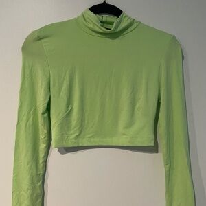 Neon Green Turtleneck Long-sleeve Crop Top